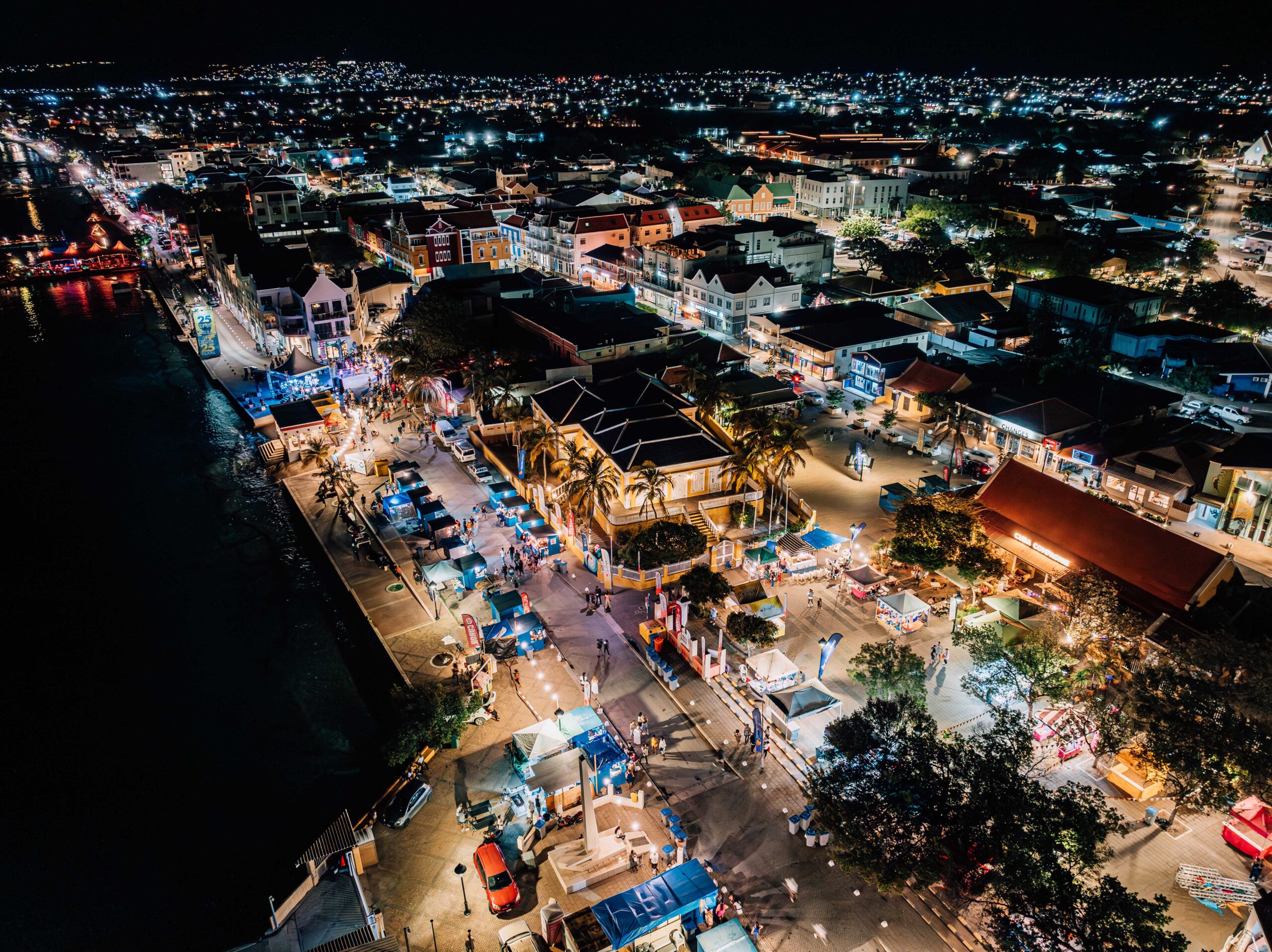 Areal view of christmas shopping night in Bonaire