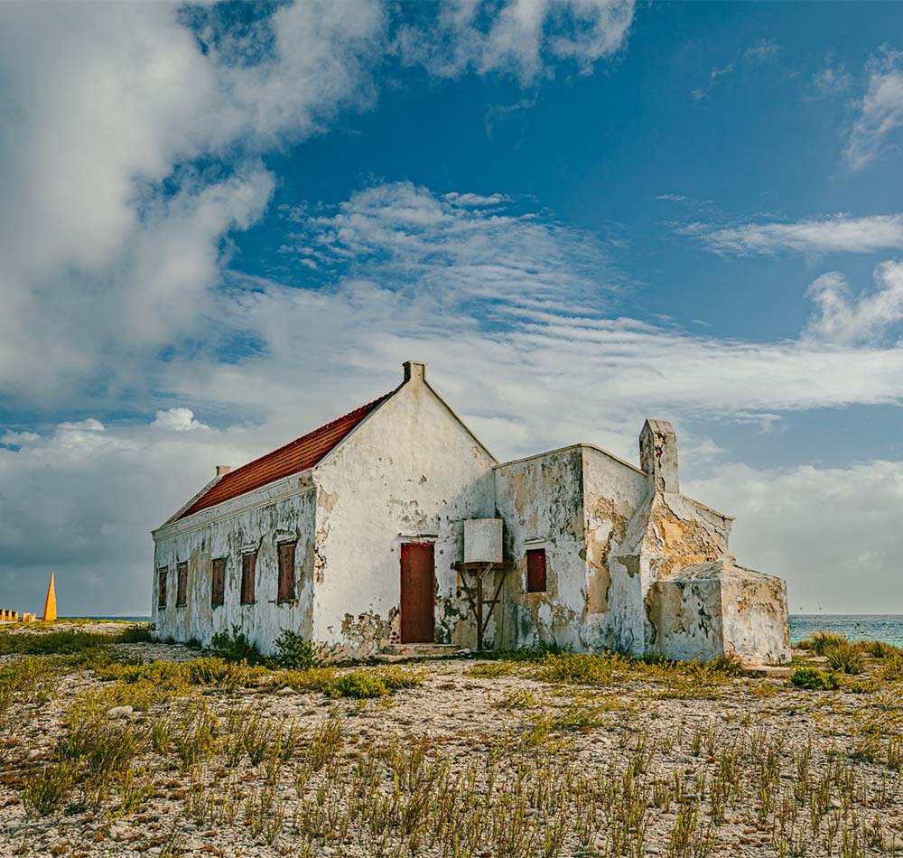 Abandoned building on beach