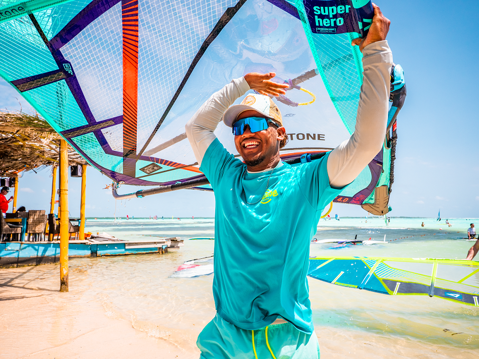 Windsurfers enjoying steady trade winds at Sorobon Beach, Bonaire.